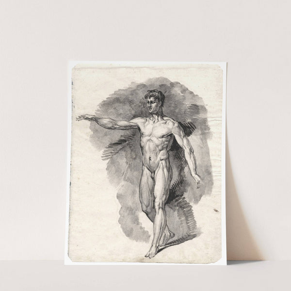 Gaande mannelijke naaktfiguur, met geheven arm by David Humbert de Superville
