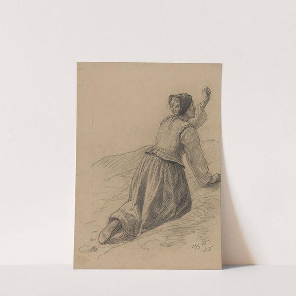 Gammel kone på kne med knyttet hånd (1875) by Adolph Tidemand