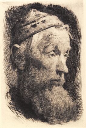 Gammel mand med hvid ulden hue, profil mod højre (1896 - 1897)