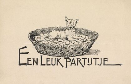 Gapende hond in een mand