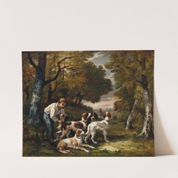 Garçon et cinq chiens en forêt by Narcisse-Virgile Diaz de La Peña