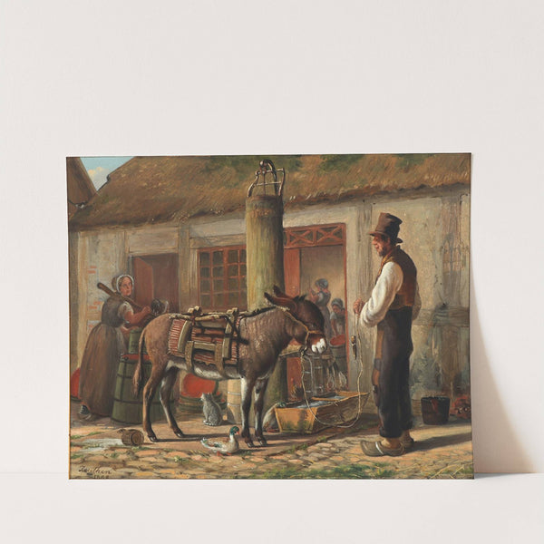 Gårdeksteriør med figurer og dyr omkring vandtruget (1868) by Christian Olavius Zeuthen