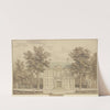 Gartenanlage mit Taxushecke und einem Haus zwischen zwei Bäumen by Isaac de Moucheron