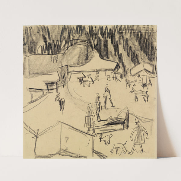 Gebirgsdorf (Staffelalp) mit Hirten und Ziegen (ca 1919) by Ernst Ludwig Kirchner