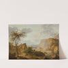 Gebirgslandschaft mit Fluss und Bauernhof. by Christian Hilfgott Brand