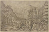 Gebirgslandschaft mit hoher Steinbrücke