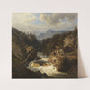 Gebirgslandschaft mit Jägersmann am tosenden Fluss by Leonhard Rausch