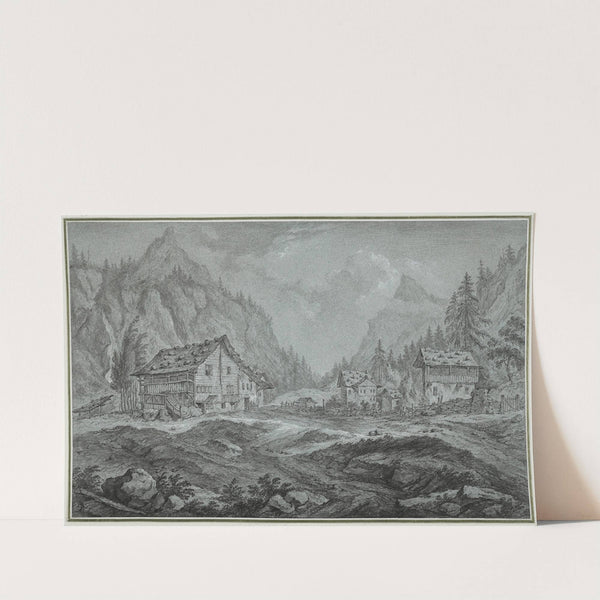 Gebirgstal mit Bauernhäusern (Amsteg im Kanton Uri) by Franz Schütz