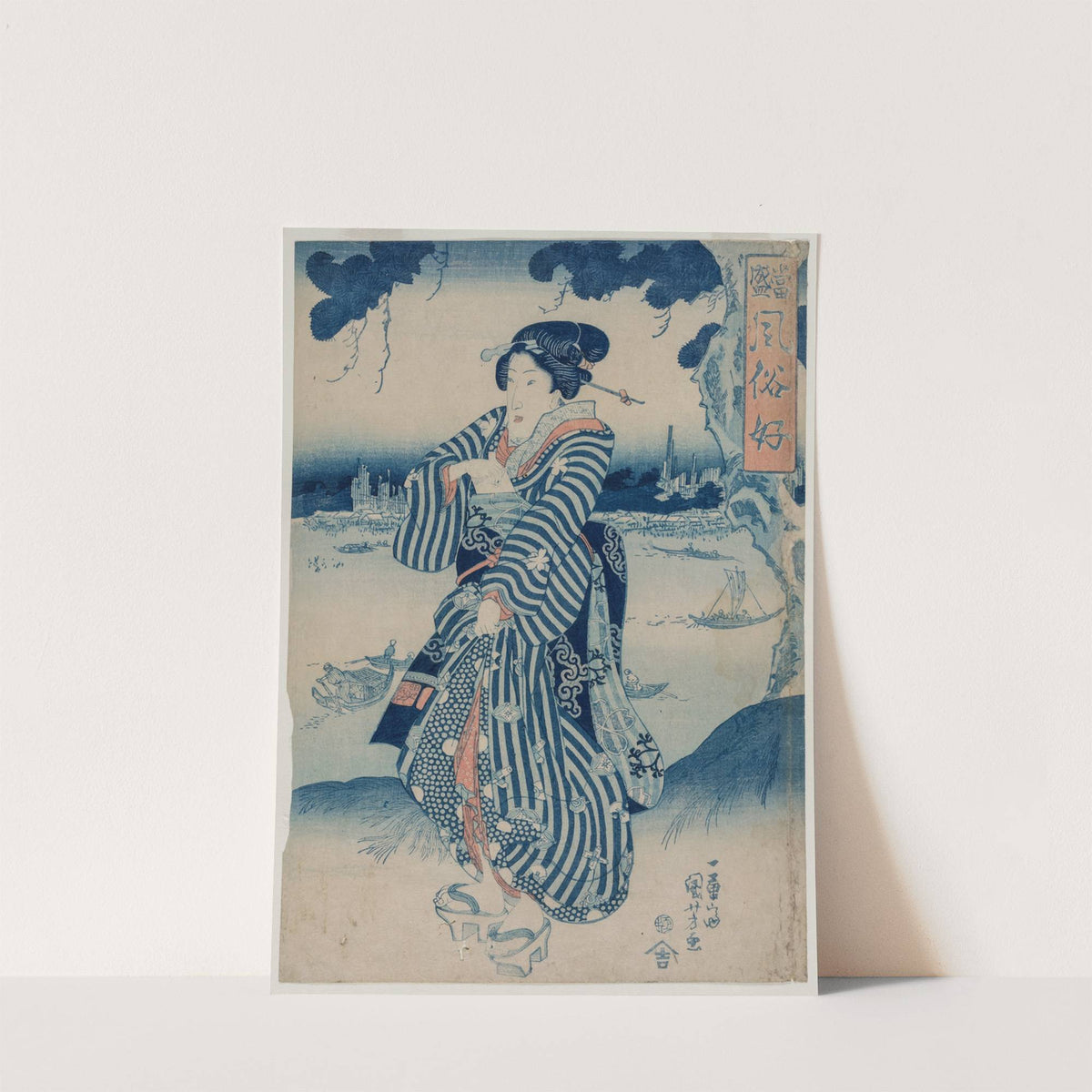 Geisha Standing on the Bank of the Sumida River (early 1830s) by Utagawa Kuniyoshi