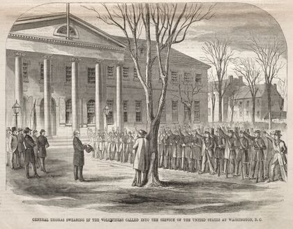 General Thomas Swearing in the Volunteers Called into the Service of the United States at Washington, D.C. (1861)