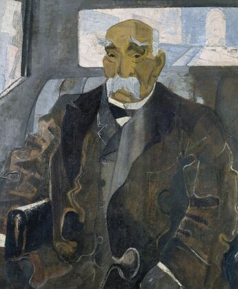 Georges Clemenceau (1841-1929), assis dans une voiture descendant les Champs-Élysées