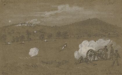 Gettysburg. View of the hills on the left of our position from the Rebel artillery, last Rebel shot