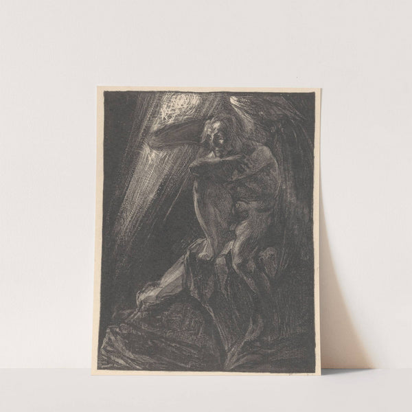 Gevallen engel zittend op een rots by Johannes Josephus Aarts