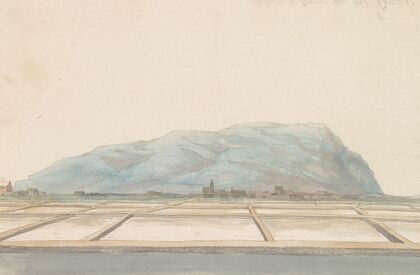 Gezicht op de zoutpannen van Trapani (1778)