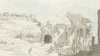 Gezicht op een gedeelte van het toneel en de muur daarachter van het theater van Taormine