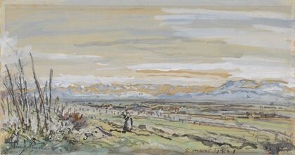 Gezicht op een vlak landschap (1881)