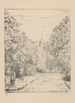 Gezicht op jachthuis Ter Horst vanaf oprijlaan Huis ter Horst (1929)