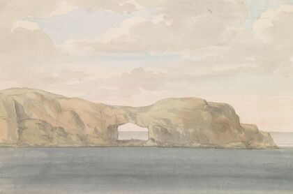 Gezicht op rots met gat op kleine eiland Cumina bij Gozo (1778)