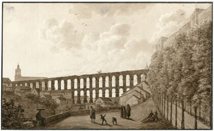 Gezicht op Segovia met het aquaduct
