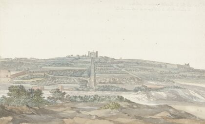 Gezicht op Vedala paleis van de grootmeester, gelegen in het Boschetto op Malta (1778)