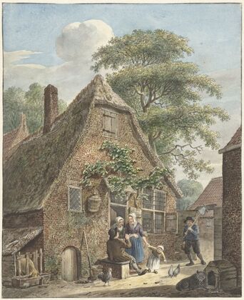 Gezin voor een boerenwoning
