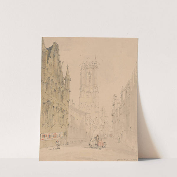 Ghent; Street with Figures, Leading Up to the Cathedral (1832) by William Frome Smallwood