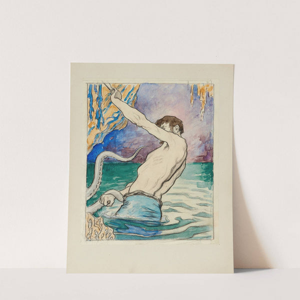 Gilliatt et la pieuvre &#8211; dessin pour la vignette de couverture (1920-1921) by Achille Granchi-Taylor