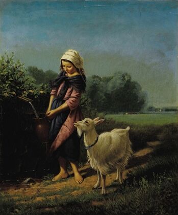 Girl Fetching Water with Goat