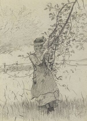Girl Holding a Branch of an Apple Tree