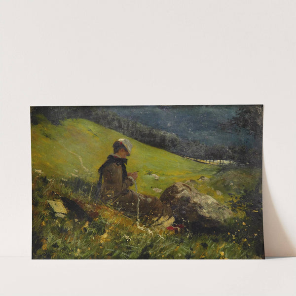 Girl In A Field Knitting (1879) by Hans Dahl