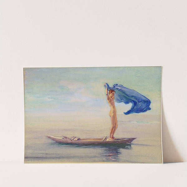 Girl in Bow of Canoe Spreading Out Her Loin-Cloth for a Sail, Samoa by John La Farge