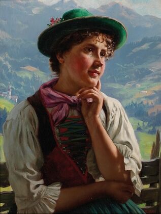 Girl in Traditional Costume in an Alpine Landscape