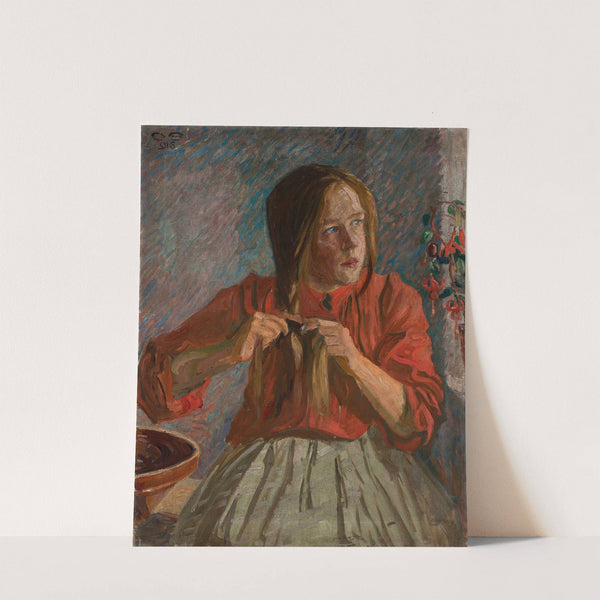 Girl making a braid by Ludwik Misky