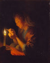Girl threading a Needle by Candlelight