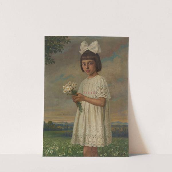 Girl with Bouquet of Daisies set against a Landscape (1920) by Emil Engert