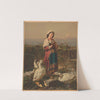 Girl with geese and gosslings with mountains in the background (1873) by A. &amp; C Kaufmann