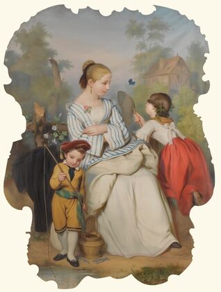 Girl With Two Children And Butterfly