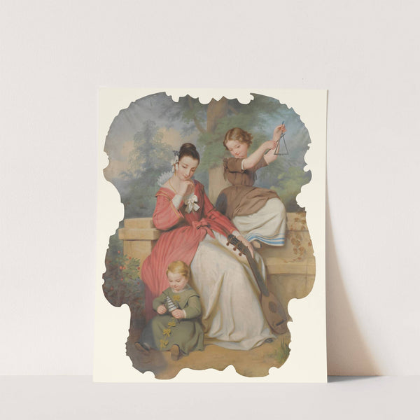 Girl With Two Children Playing Music by Continental School