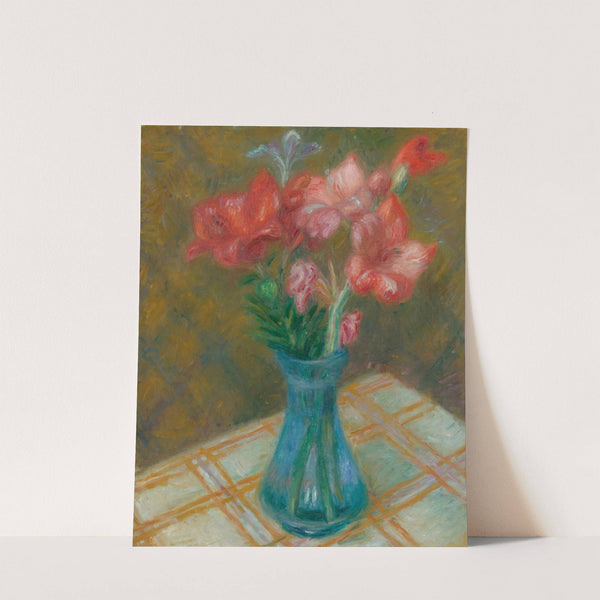 Gladiolas In Green Glass Vase by William James Glackens