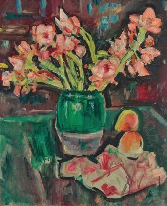 Gladioli in a green vase