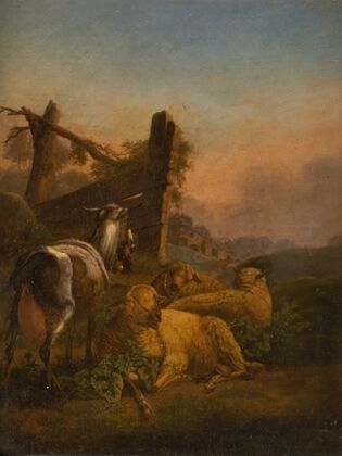 Goat and sheep in vast landscape