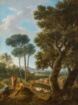 Goat herders in an Italianate landscape