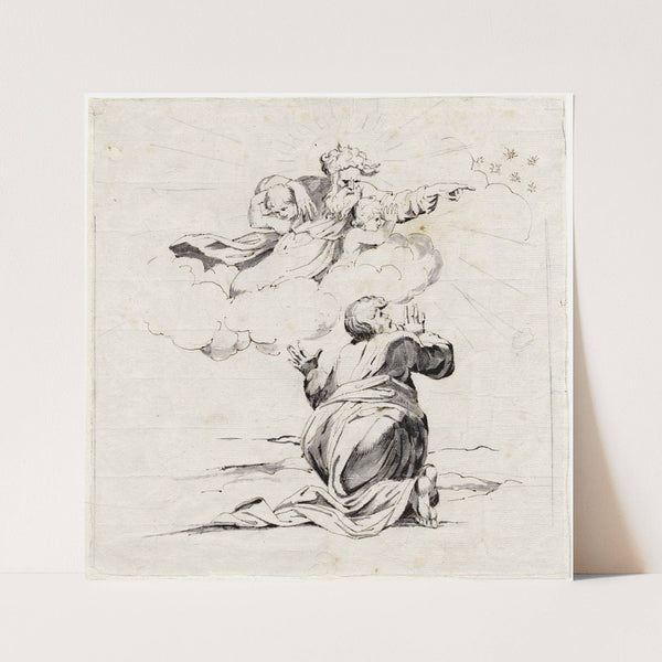God verschijnt aan de knielende Abraham (rugfiguur) by David Humbert de Superville