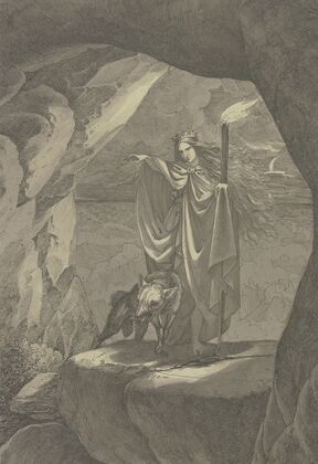 Goddess with wolf