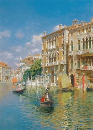 Gondoliers In Front Of The Palazzo Cavalli-Franchetti, Venice