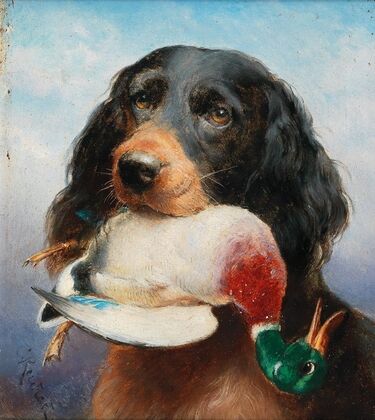 Gordon Setter with Mallard Duck