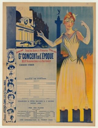 Grand Concert de l’Epoque, 10 Bd Beaumarchais & 3, rue Amelot. Entrée libre. Aujourd’hui vendredi (1892)