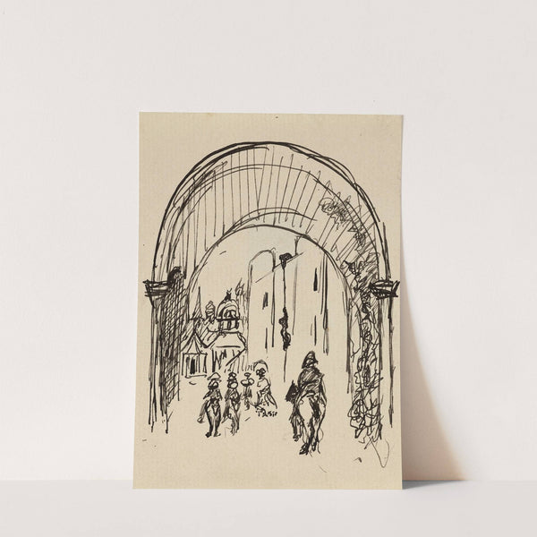 Grande arcade d’une entrée de ville avec cavaliers by Arthur-Joseph Gueniot