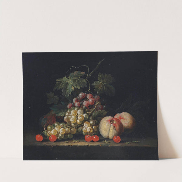 Grapes, peaches and cherries on a stone ledge by George William Sartorius