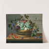 Grapes, peaches, plums and cherries in a wicker basket with dragonfly and butterfly nearby by Jacob van Hulsdonck